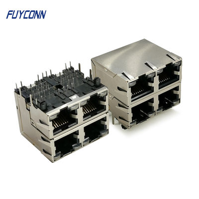 황록색 LED 라이트와 2x2 4 공항 PCB 32 핀 RJ45 연결기